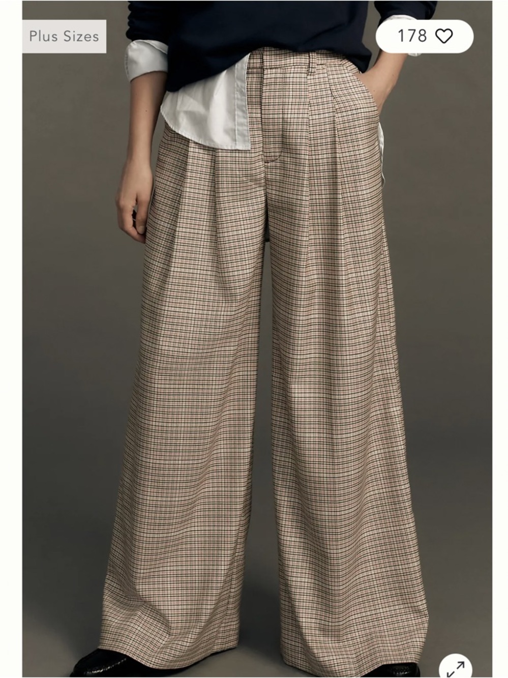 Anthropologie Wide-Leg Plaid Pants in Beige and Black